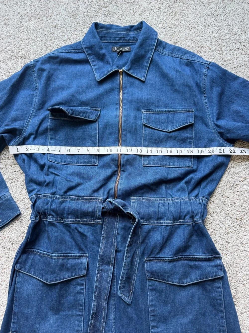 J.Crew Denim Utility Shirt Dress Zip Front Tie Waist Size 10 NWT $178
